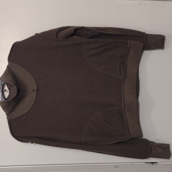 Fuzzy Fleece Lined Funnel Neck Yoga Sweater Size Small Oversized Dark Green WARM - Picture 13 of 15